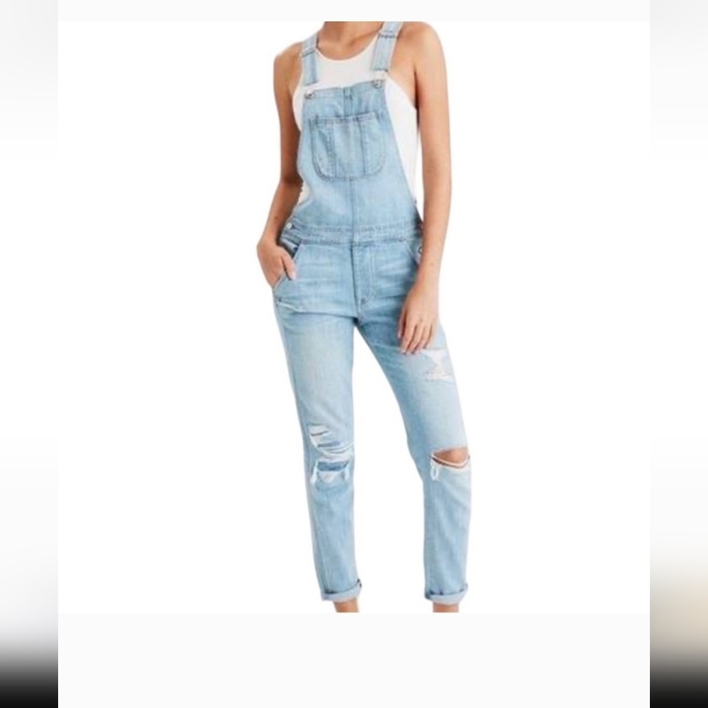 Aerie Distressed Tom Girl Denim Overalls Size Small